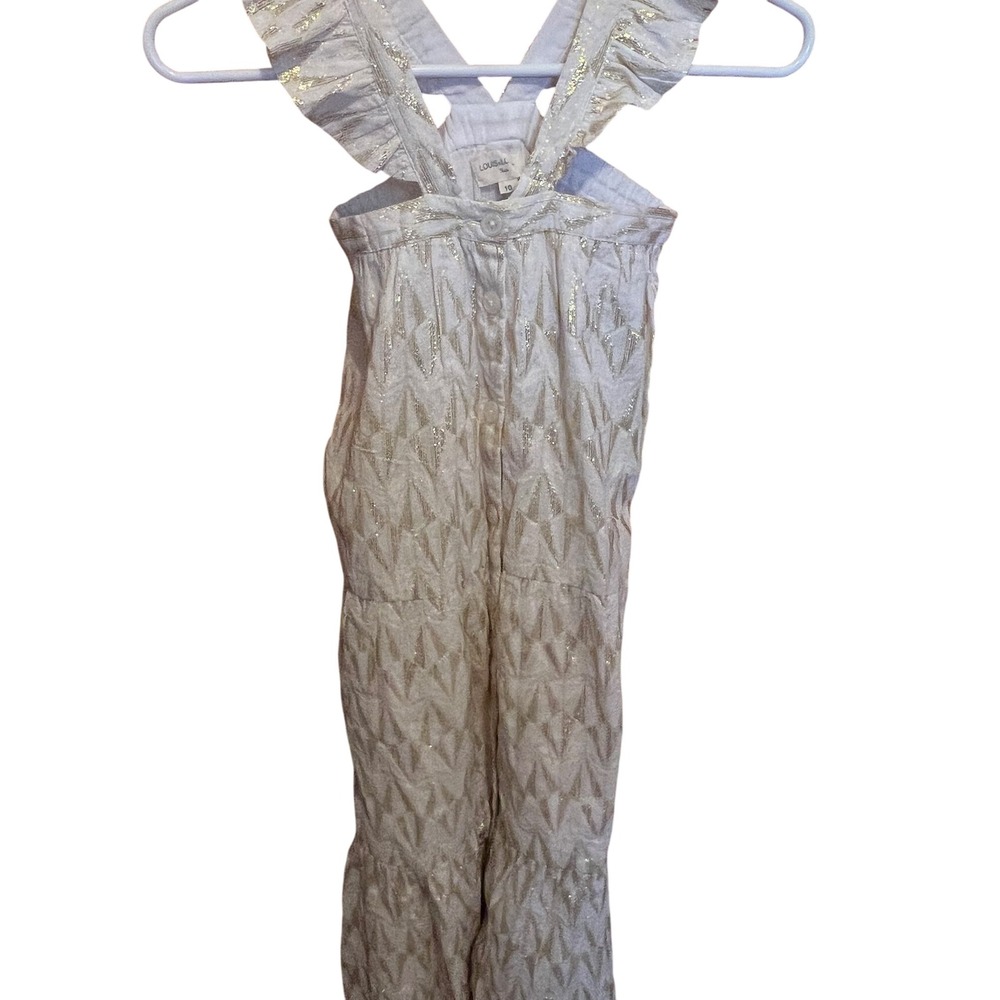 Louis Louise Paris Kids White Gold Metallic Chevron Pattern Ruffle Dress Size 10